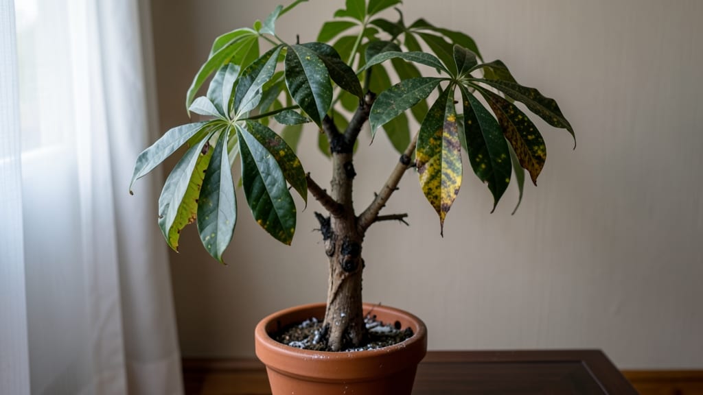 What Does an Overwatered Money Tree Look Like: Drooping Leaves and Glossy Yellow Spots